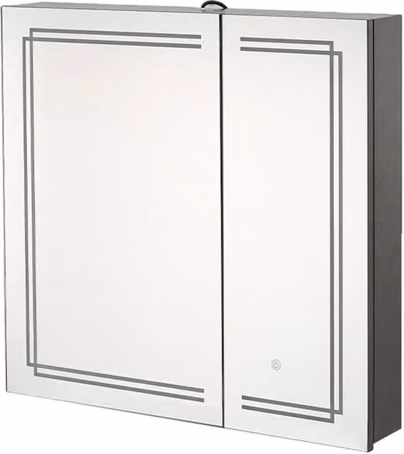 Living and Home Wall-mounted Modern Bathroom Mirror Cabinet with LED Lighting and Sensor Switch in Matt Black