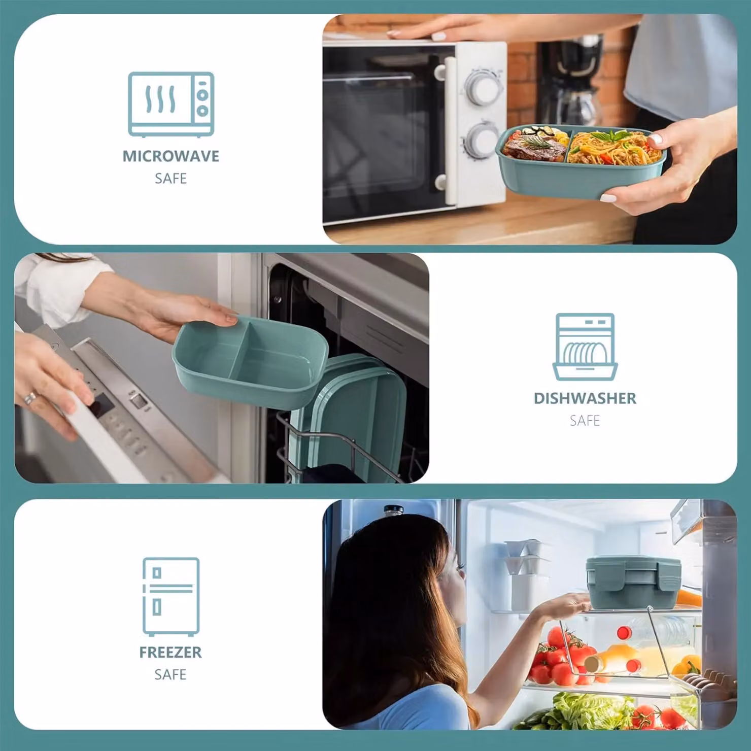 Xample Blue Bento Box Lunch Set with Microwave Safe Snap Lid for Kids and Adults – 2