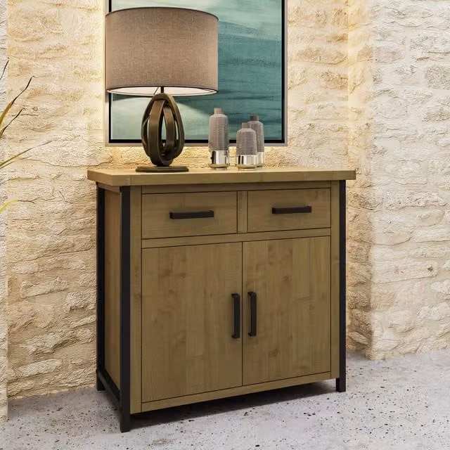 FWStyle Small Lacquered Pine Sideboard in Driftwood Brown and Grey