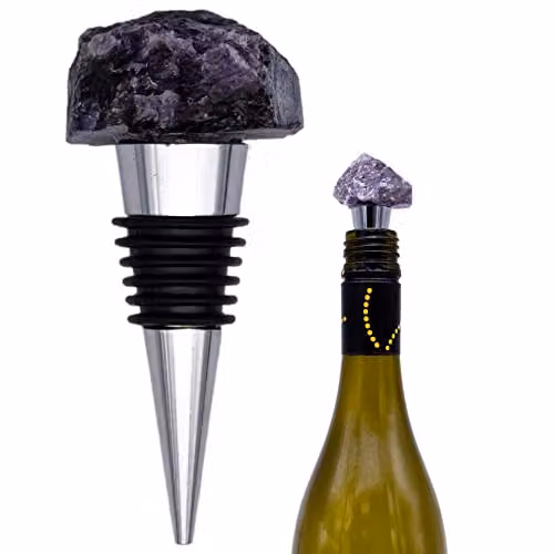 Maison Des Cadeaux Purple Amethyst Crystal and Metal Bottle Stopper