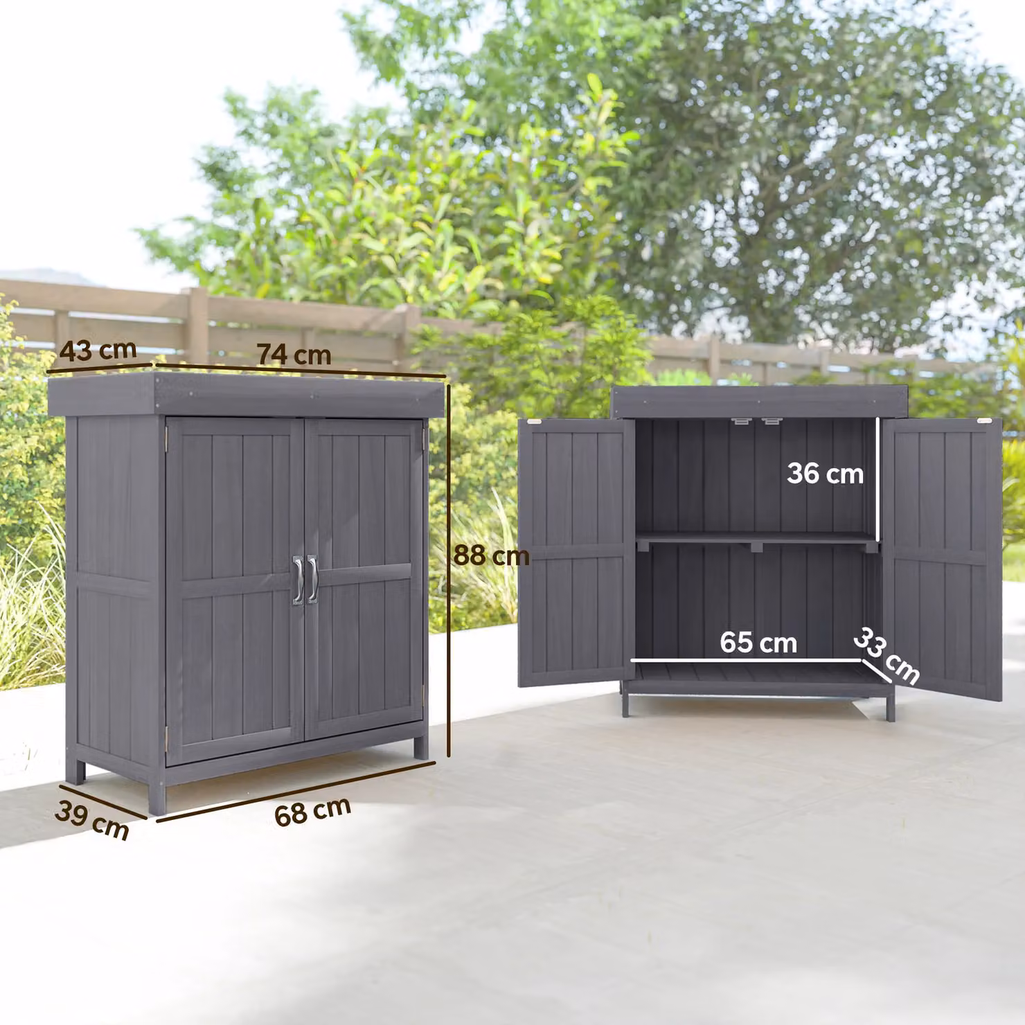 Outsunny Wooden Double Door Garden Storage Shed with Shelving in Grey – 4
