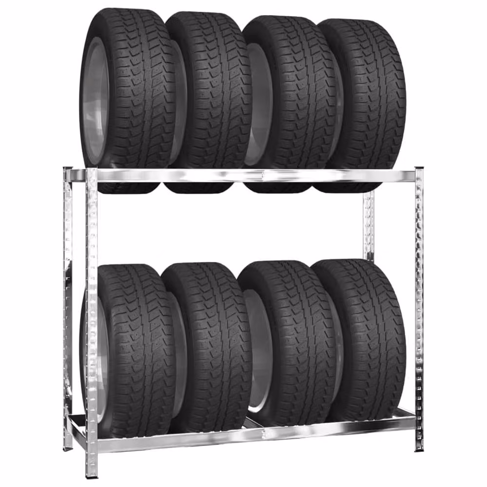 Berkfield Home 2-Layer Silver Steel Tire Rack with Adjustable Shelves, W/D/H: 110 x 40 x 110 cm – 2