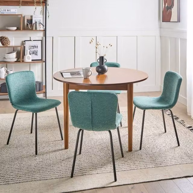 Wyld and Coco 4-Piece Green Fabric Upholstered Dining Chairs with Black Metal Legs – 1