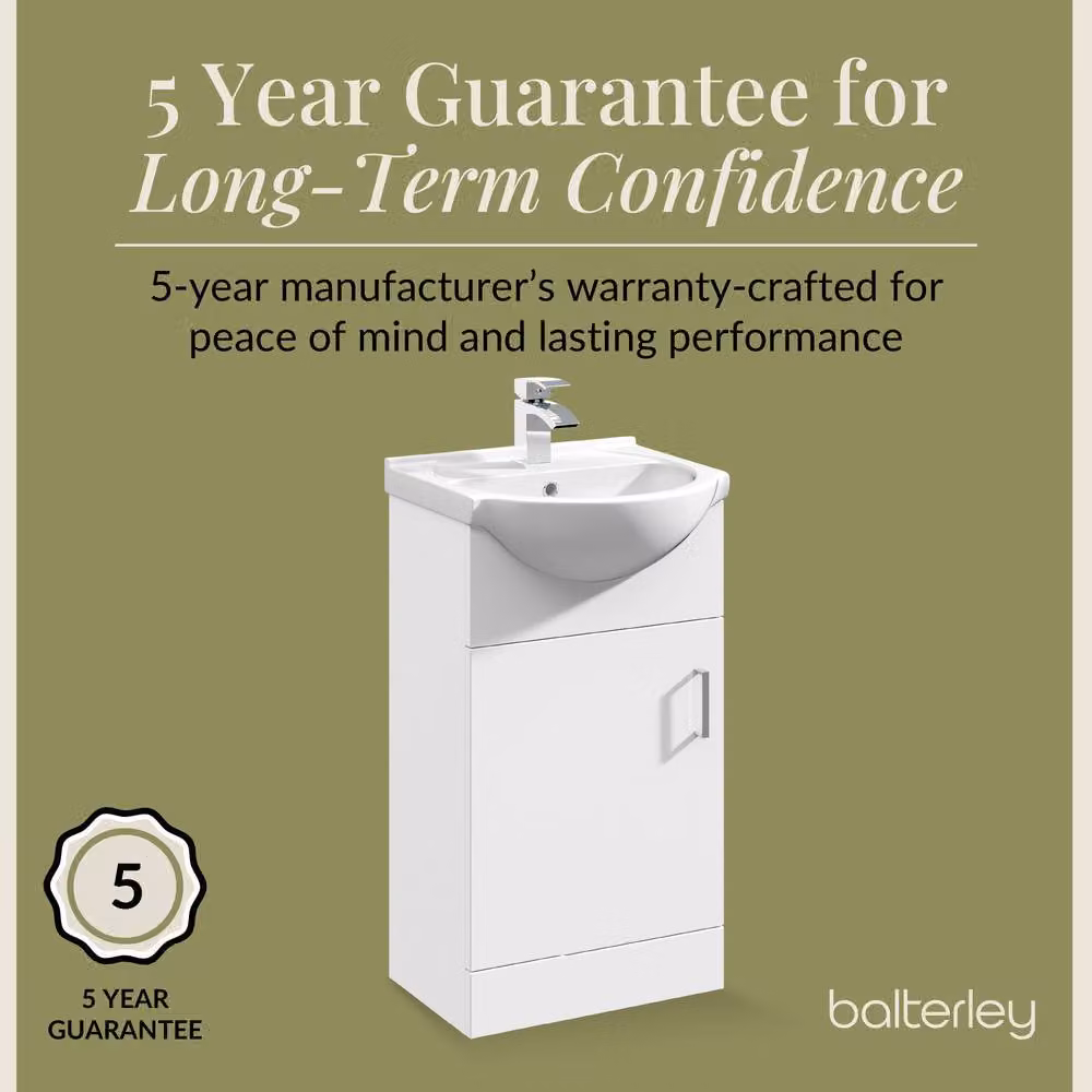 Balterley Gloss White 1 Door Freestanding Bathroom Vanity Unit with Round Basin W: 45 cm, H: 83.6 cm – 3