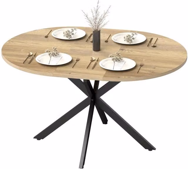 PAWNORA Extendable Dining Table for 4-6 Adults with X-Shape Base in Natural Wood