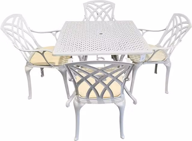 Signature Homes Gardens Chirk Cast Aluminium 4 Seater Outdoor Dining Set in White