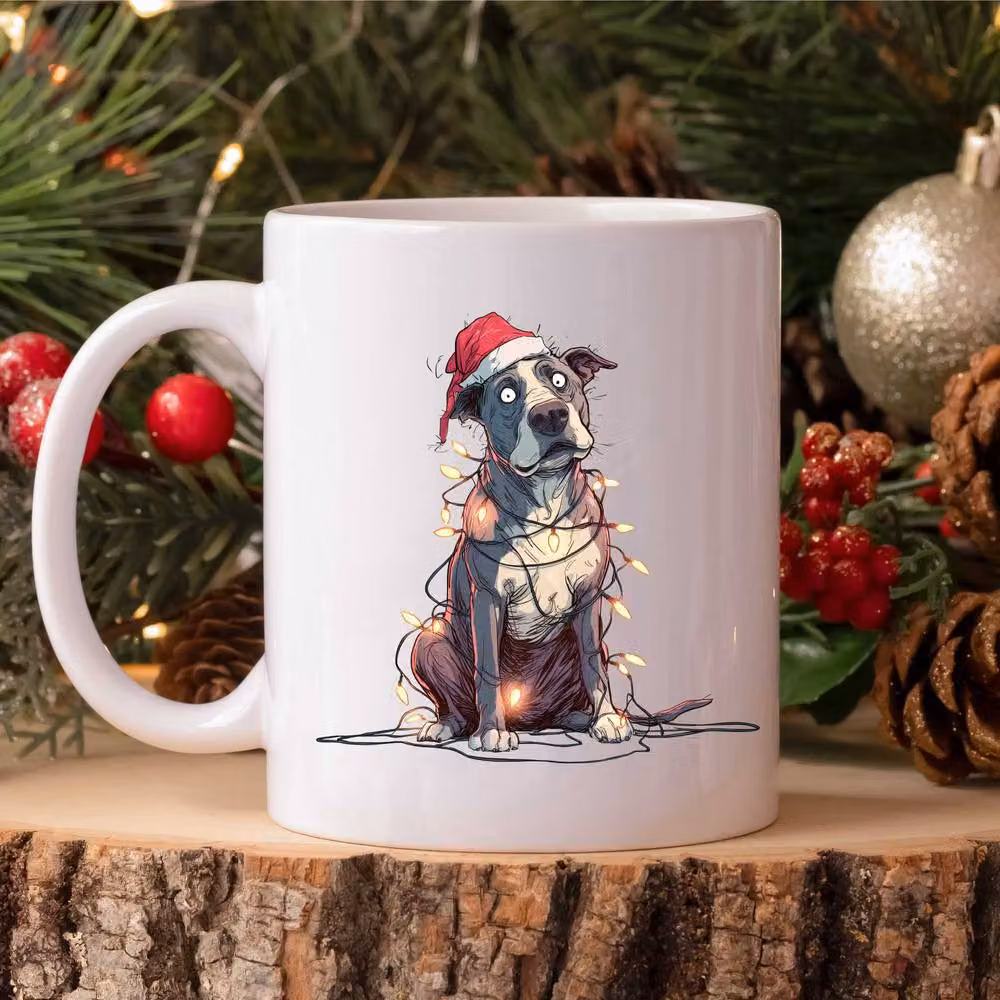 60 SECOND MAKEOVER Pitbull Christmas Lights Ceramic Mug in White – 2