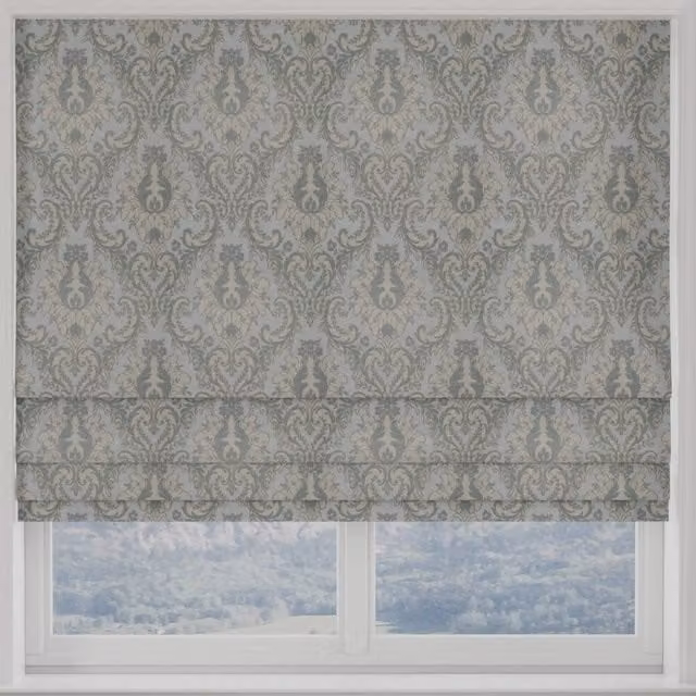 Tegola Made to Measure Blackout Floral Roman Blind in Duckegg Blue