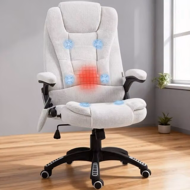 ERGOVEXA White Heated Massage Recliner Executive Office Chair with Six Massage Modes