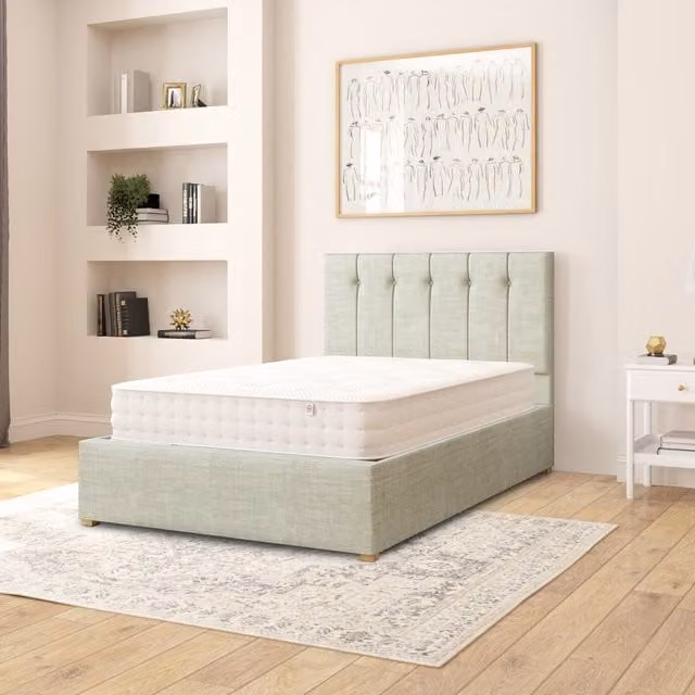 Aspire Hepburn Fabric Ottoman Storage Bed in Blue/Green, W/D/H: 120 x 200 cm