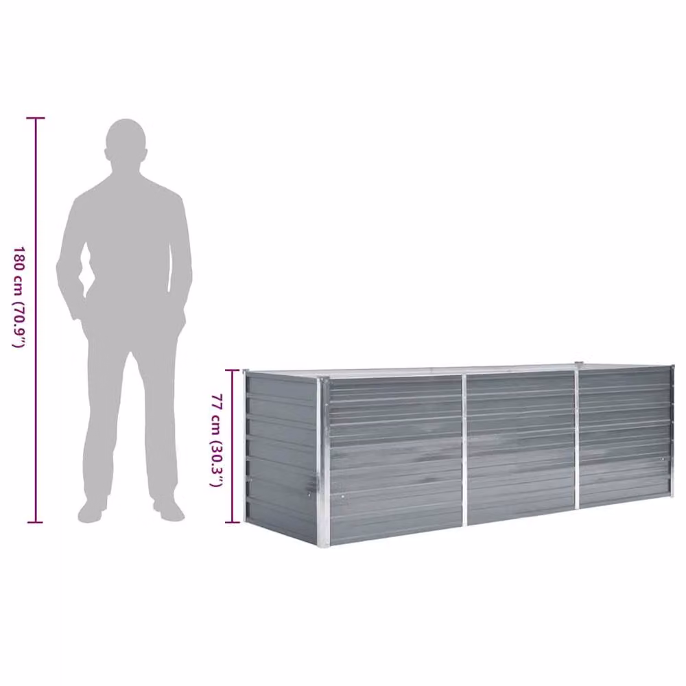 Berkfield Home Garden Galvanised Steel Raised Bed, Grey, W: 240 cm, D: 80 cm, H: 77 cm – 4