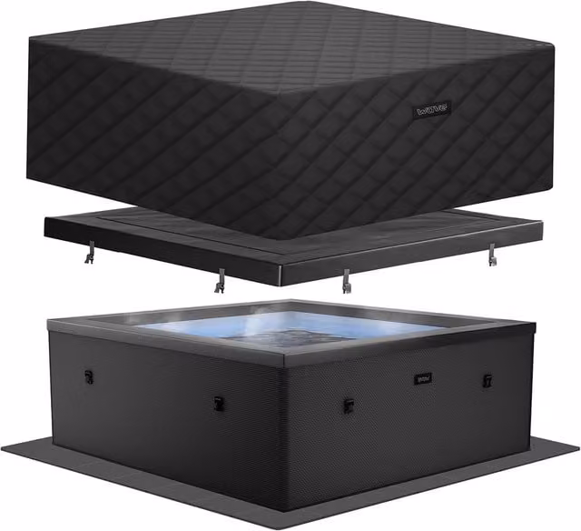 Wave Spas Wave Garda 4-Person Inflatable Foam Hot Tub Bundle with Thermal Cover and Ground Sheet in Black – 1