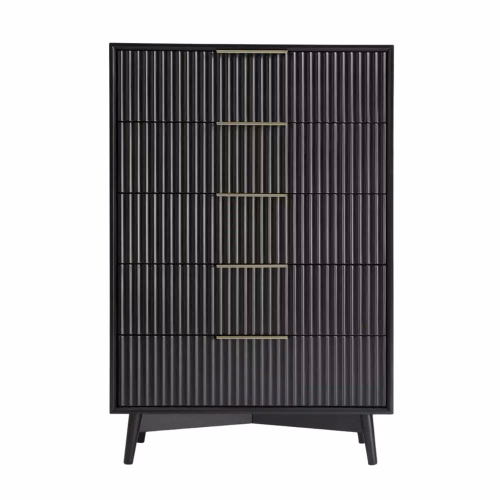 Home Garden Direct Monza Tall Chest of 5 Drawers with Fluted Detailing in Black – 4