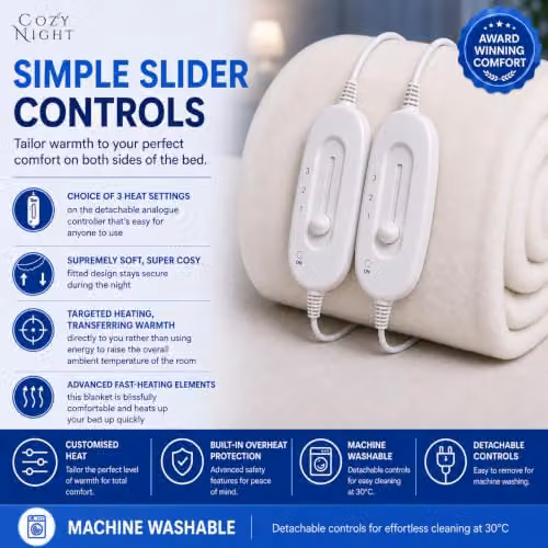 Cozy Night Double Electric Blanket in White, W/D/H: 140 x 200 x 192 cm – 4