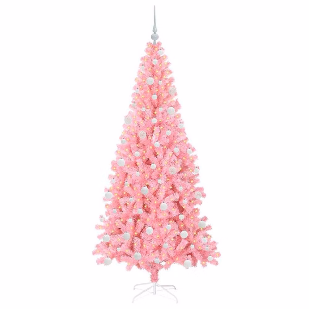 Berkfield Home Pink PVC Christmas Tree with 300 LEDs and Stand, Height: 180 cm – 2