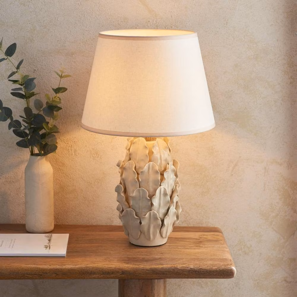 Netlighting Layered Leaf Ivory Table Lamp with Fabric Ivy Shade in White and Gold/Brass, Height: 35 cm – 2
