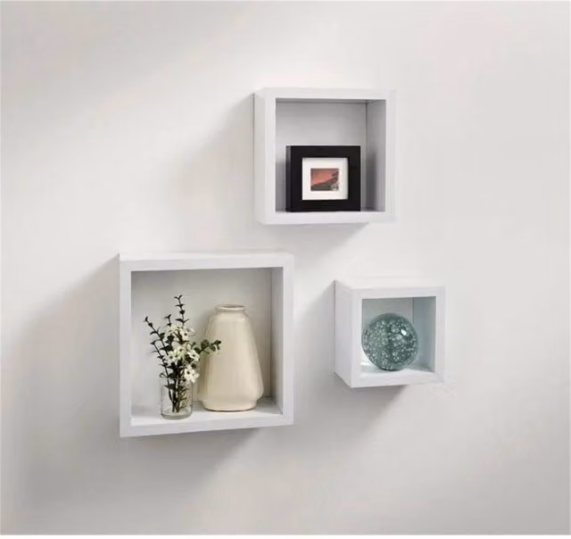 Kelvenix White Wall Mounted Floating Cube Box Shelf Set in Matt MDF – 1