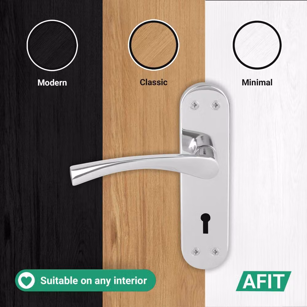 AFIT Chrome Twist Handle Sashlock Hinges Set with Novi Backplate in Metallic Silver, 15 x 15 cm – 5