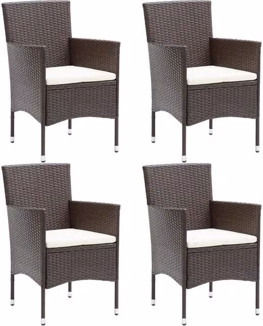 Berkfield Home Set of 4 Modern Brown Poly Rattan and Metal Garden Dining Chairs