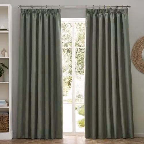 Riva Home Dawn Thermal Blackout Pencil Pleat Curtains, Green, Width: 229 cm, Drop: 137 cm – 3