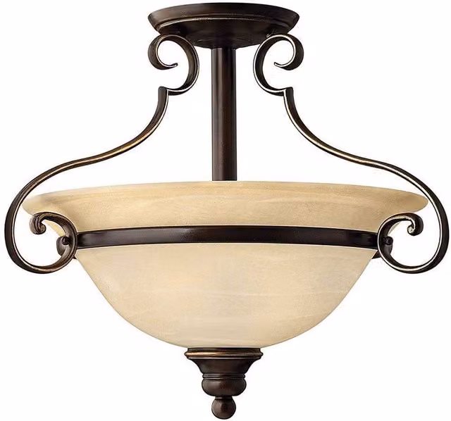 Netlighting Cello 2 Light Semi Flush Ceiling Light in Antique Bronze and Brown – 1
