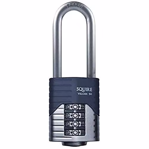 Henry Squire Vulcan 4 Wheel Long Shackle Combination Padlock in Silver and Blue