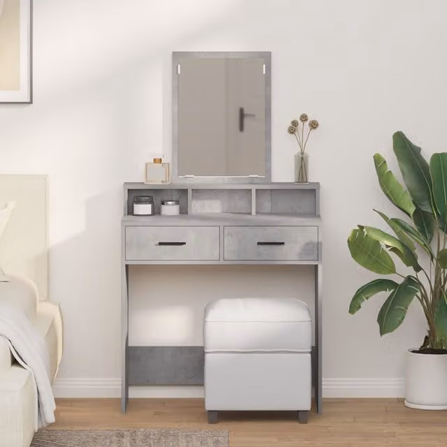 Berkfield Home Dressing Table with Drawers in Concrete Grey, W: 79 cm, D: 41 cm, H: 140 cm – 1