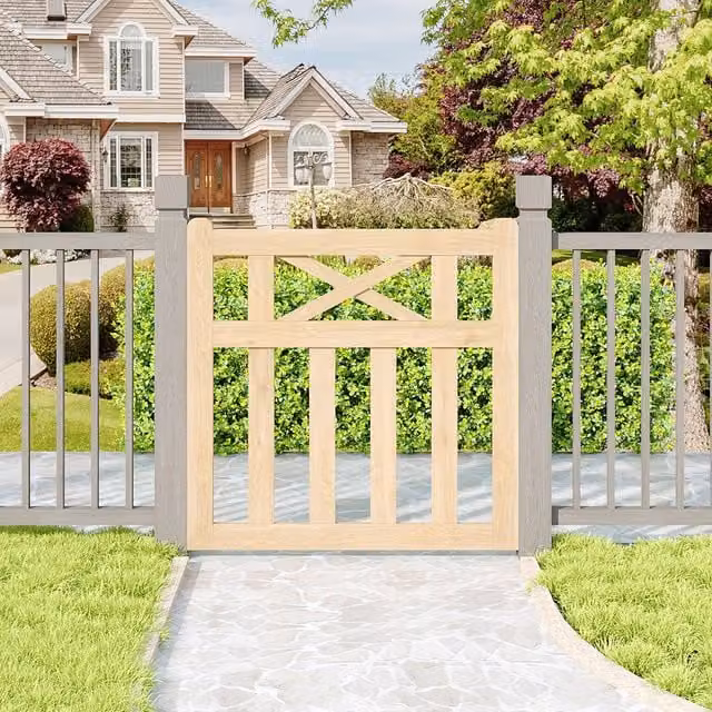 Livingandhome Brown Timber Single Crosshead Outdoor Garden Gate, Width: 90 cm