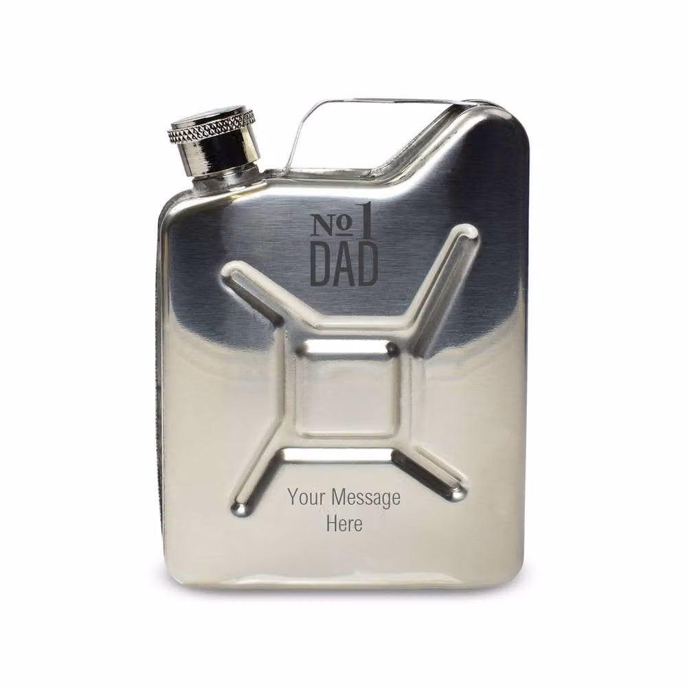 Uniqueful Personalised Engraved Silver Jerry Can Hip Flask No.1 Dad Design, 250ml – 2