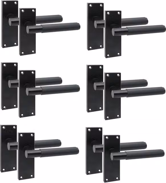 Golden Grace Matt Black Victorian T-Bar Linear Design Door Handle with Screws and Spindle, 6 Pairs