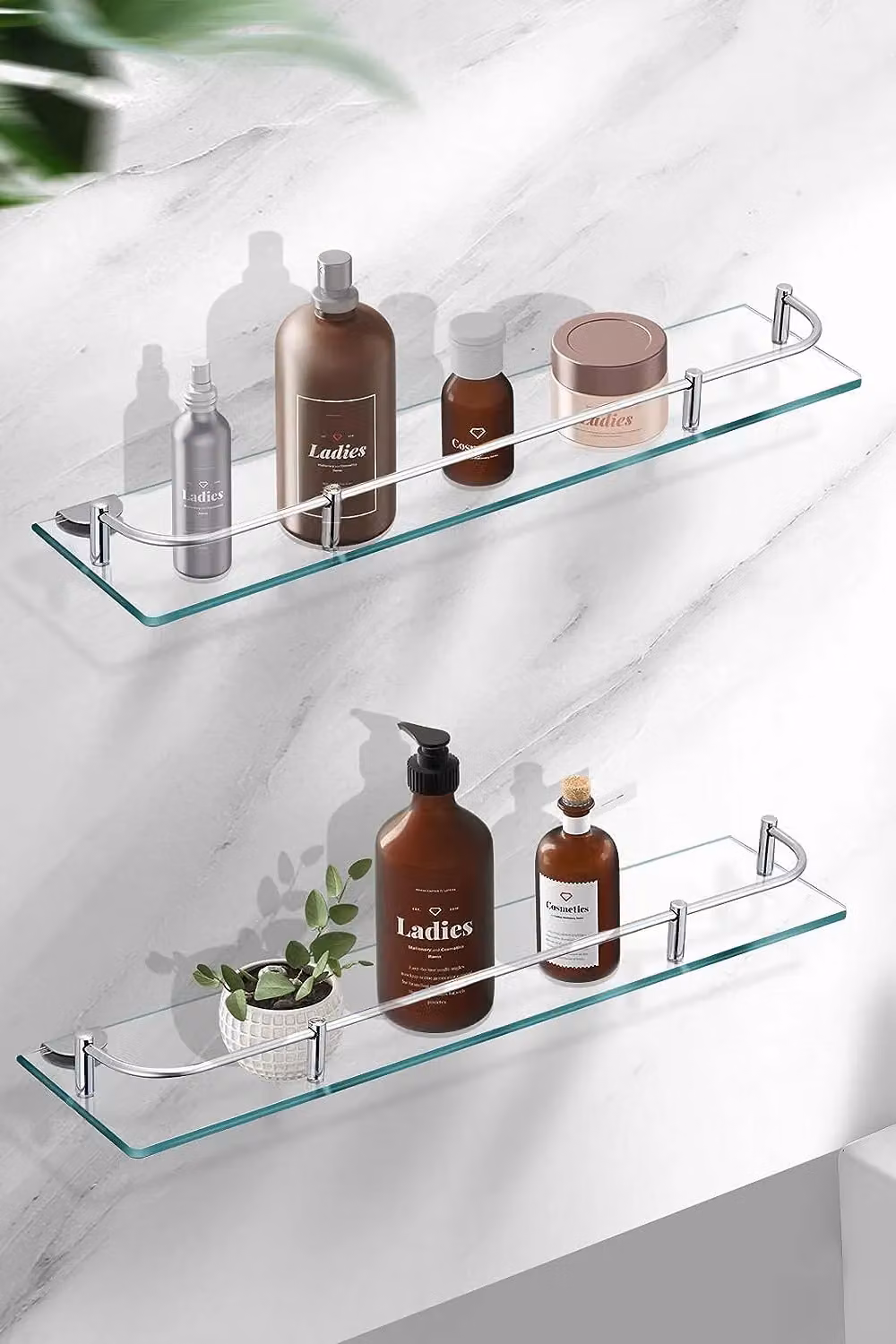Living and Home Silver Wall Mounted Tempered Glass Storage Shelf for Bathroom and Kitchen, Width: 38 cm – 3