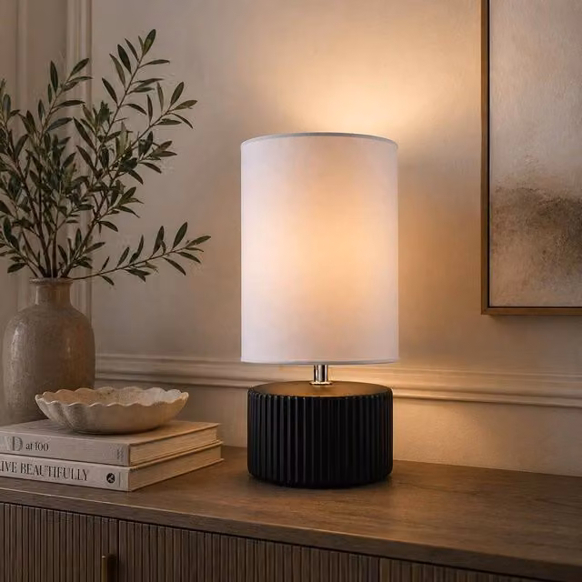 Pagazzi Linden Black Ribbed Ceramic Table Lamp H 29.5 x W 14.5 x D 14.5 cm – 1