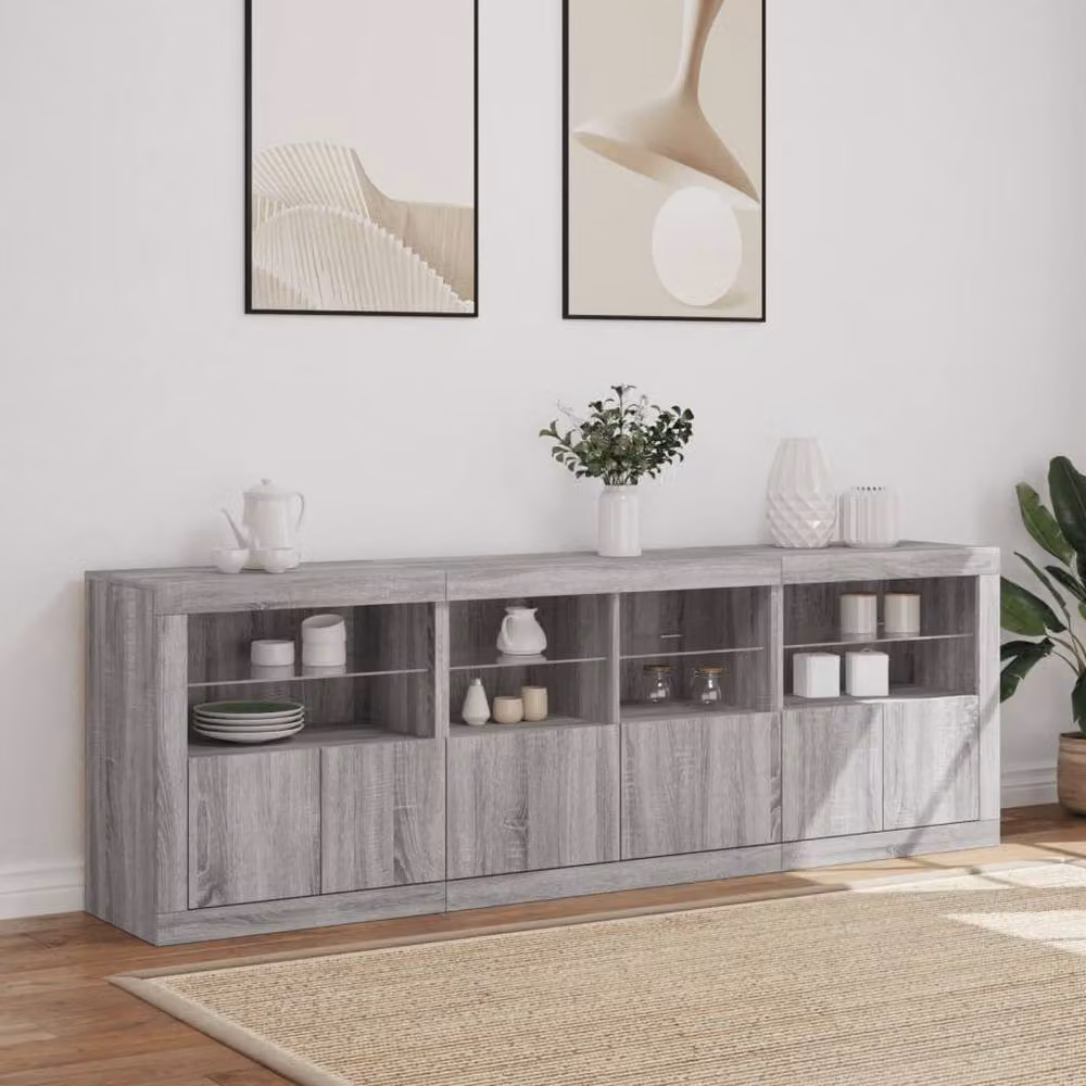 Berkfield Home Modern Sideboard with Integrated LED Lights in Grey Sonoma, W: 202 cm, D: 37 cm, H: 67 cm – 4