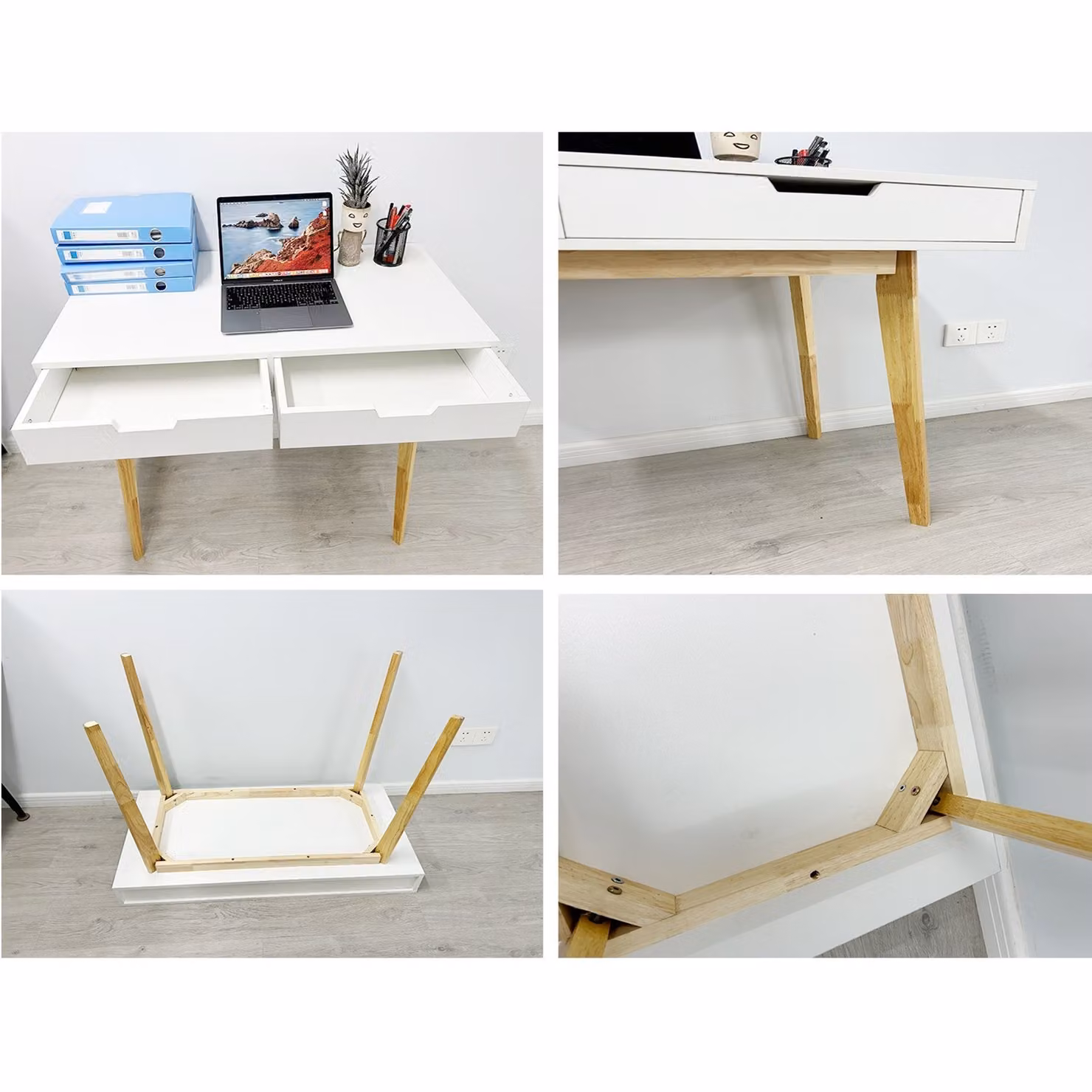 Gr8 Home White and Natural Wooden Computer Desk and Dressing Table with Drawers W/D/H: 127 x 50 x 77 cm – 2