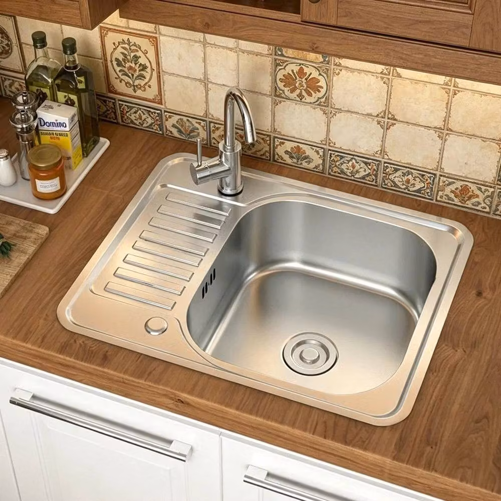 NESTLUNE Single Bowl Stainless Steel Inset Kitchen Sink, Silver, W: 100 cm, D: 52 cm – 4