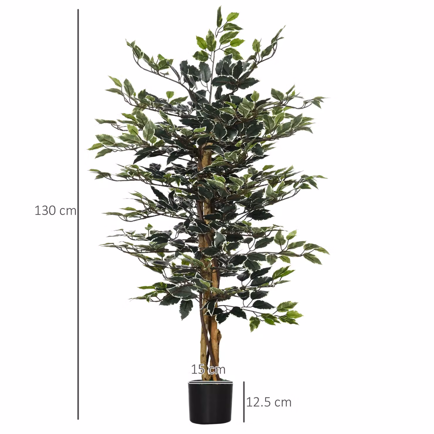 HOMCOM Artificial Ficus Tree in Green Pot, Height: 130 cm – 3