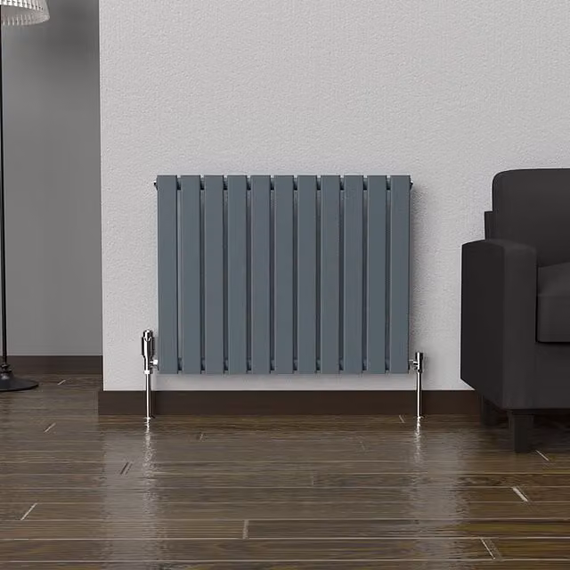 Lux Heat Flat Horizontal Single Coloured Radiator in Slate Grey, W: 60.0 cm, H: 77.0 cm