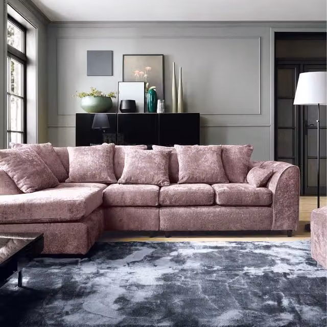 Abakus Direct Harriet Large Left Facing Corner Sofa in Pink Crushed Chenille