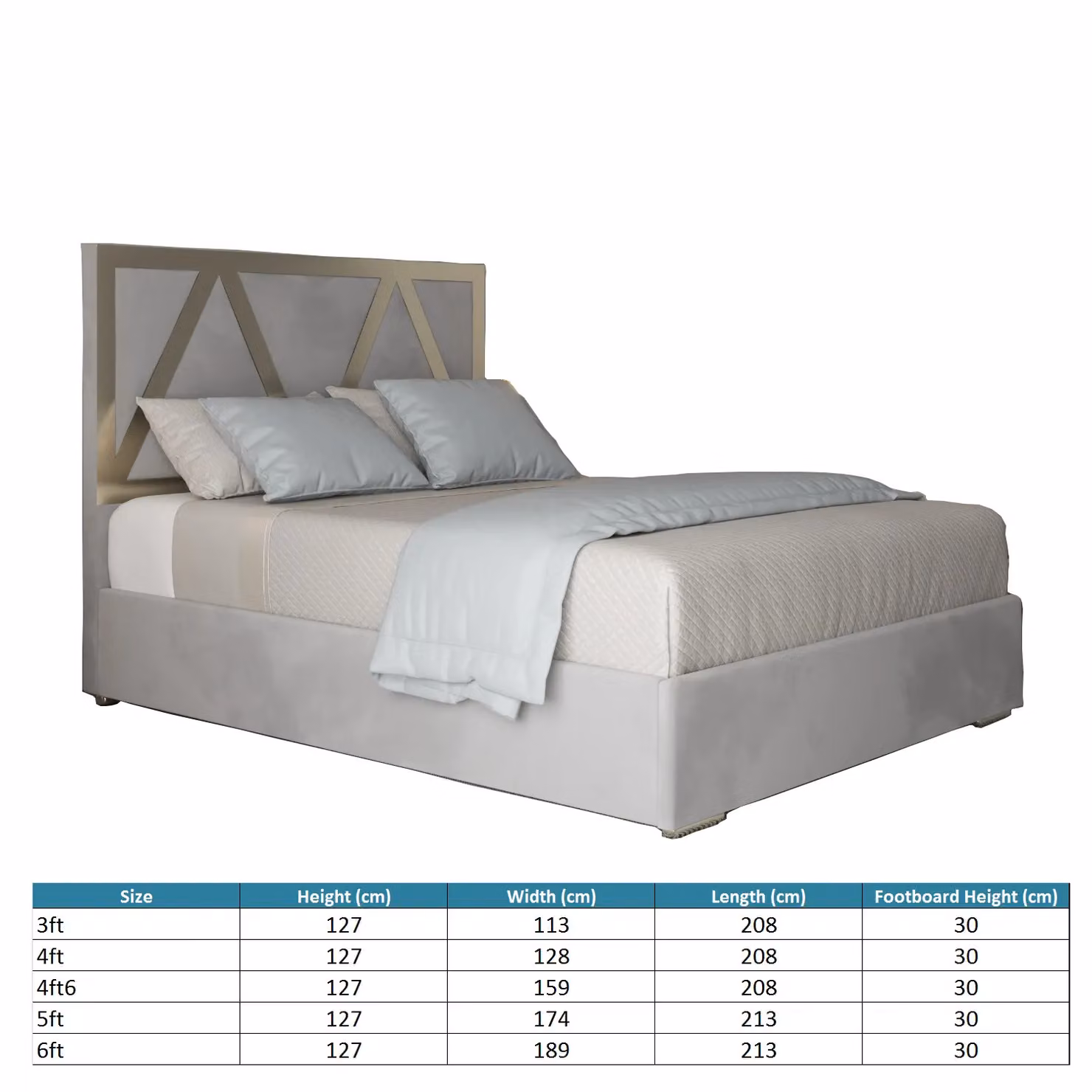 KDMD Belgrave Upholstered Velvet Metal Designer Bed Frame in Grey, W/D/H: 140 x 200 x 135 cm – 3