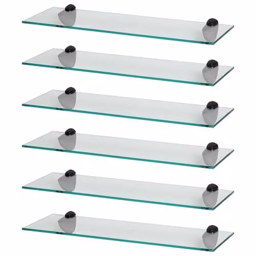 Harbour Housewares 6-Piece Set of Floating Glass Bathroom Shelves in Black and Transparent, W: 60 cm, D: 13 cm, H: 6 cm