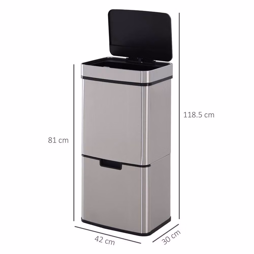 STILVORA 72L Sensor Recycling Bin with 3 Compartments in Grey Stainless Steel – 3