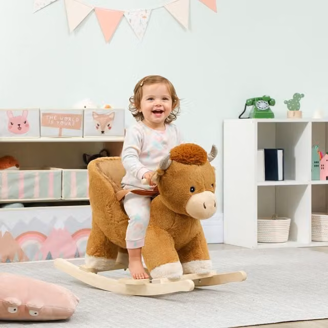 AIYAPLAY Cow-Shaped Baby Rocking Horse Ride On, Brown