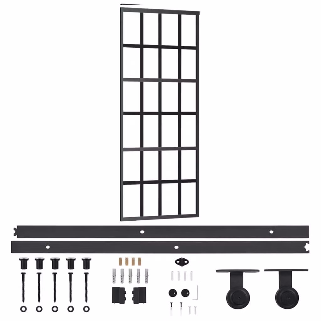 Berkfield Home Black Sliding Door with Hardware Set, ESG Glass and Aluminium, W: 76 cm, H: 205 cm – 2