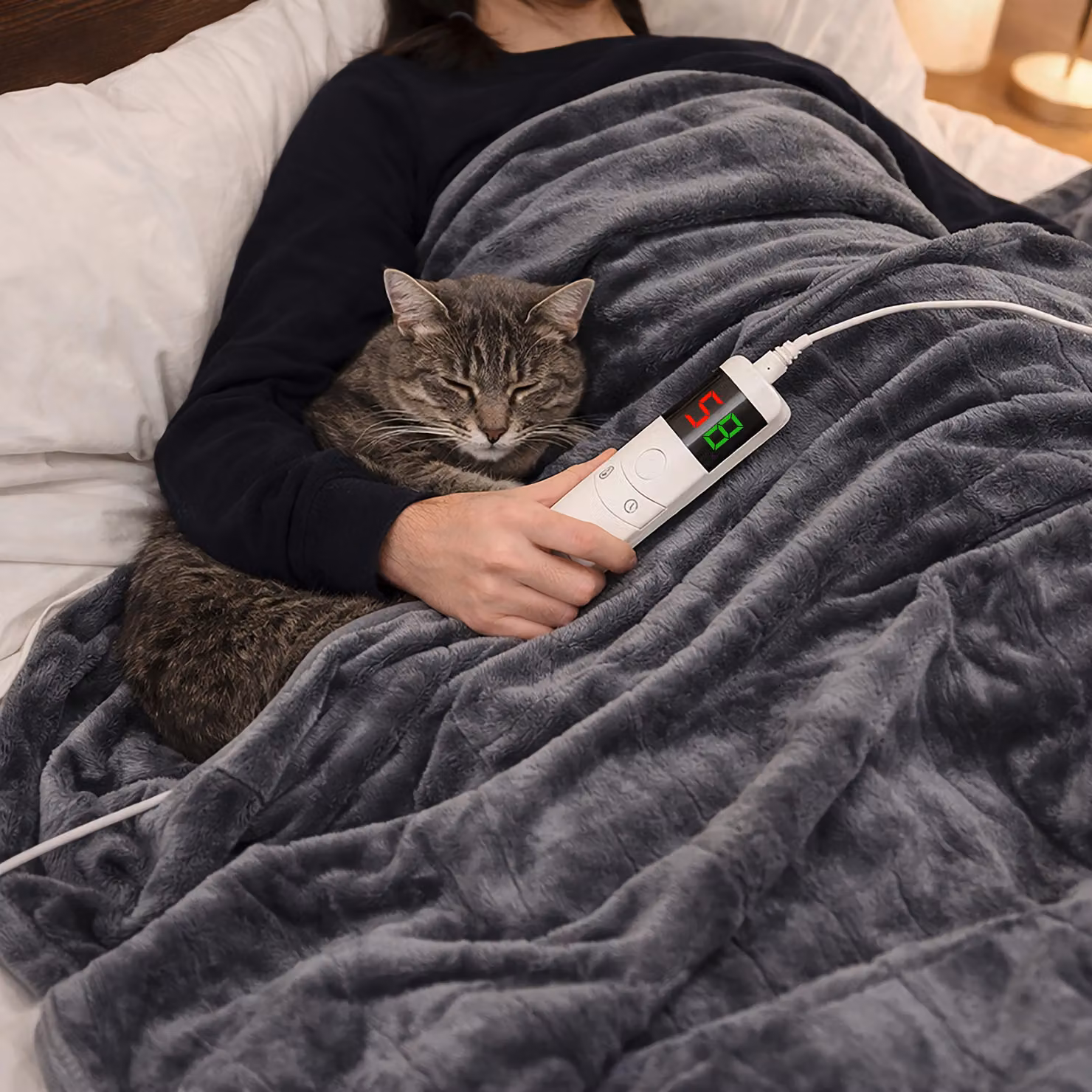 Marco Paul Electric Heated Grey Fleece Throw with 10 Heat Settings and Timer, W: 160 cm, D: 120 cm – 3