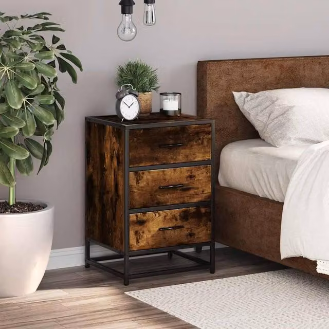 Berkfield Home Elegant Bedside Cabinet in Smoked Oak Brown, W/D/H: 40 x 34.5 x 60 cm