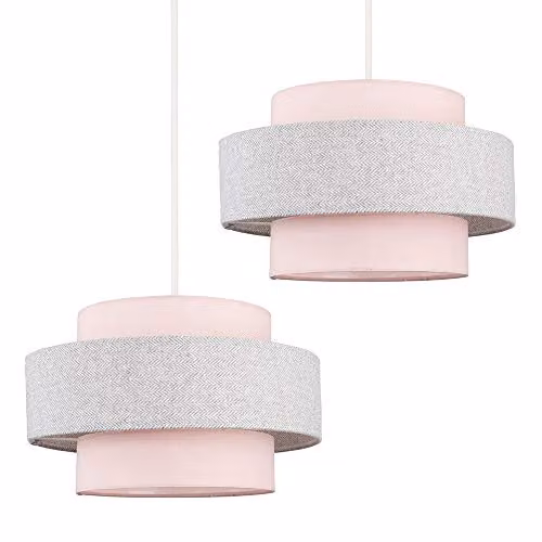 ValueLights Weaver Set of 2 Modern Pink and Grey Fabric Cylinder Pendant Ceiling Light Shades, Shade Width: 30 cm – 1