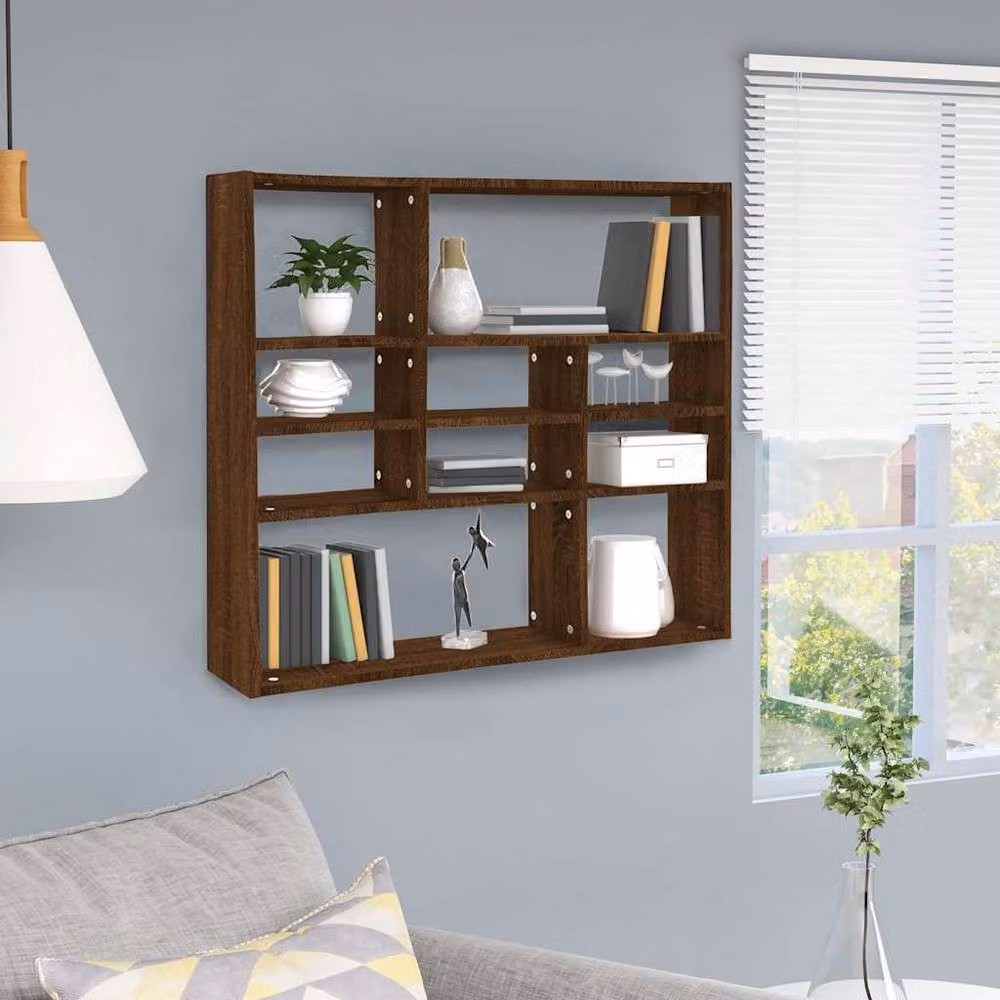 Berkfield Home Wall Mounted Shelf in Brown Oak, W/D/H: 90 x 16 x 78 cm – 2