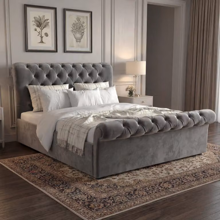 DHS Chesterfield Ottoman Storage Bed Frame with Side Lift Base, King Size (5ft), Dark Grey