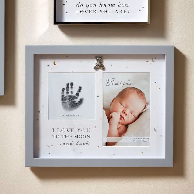 Juliana Bambino Baby Love You to Moon and Back Hand Print Keepsake Frame with Ink Pad in Grey and Silver, W/H: 10 x 15 cm