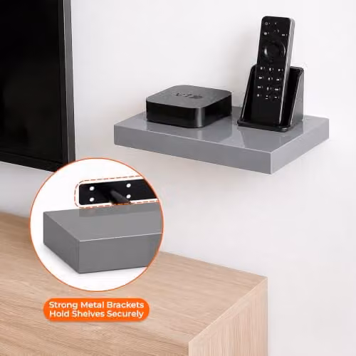 iTrend High Gloss Grey Floating Wall Shelf, Modern MDF Wall Mounted Storage Shelf, Pack of 1, Width: 30 cm – 3